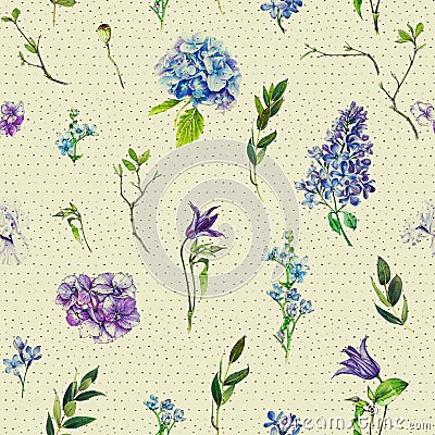 Multi-floral seamless pattern with different flowers. Stock Photo