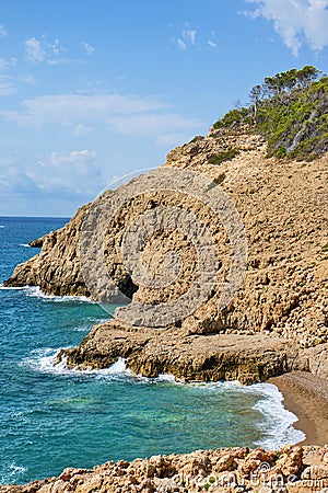 Llop Mari beach in Hospitalet del Infant, Spain Stock Photo