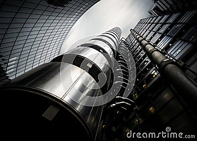 Lloyds building City of London Futuristic dramatic long exposure of modern office building looking up to sky dramatic light on Editorial Stock Photo