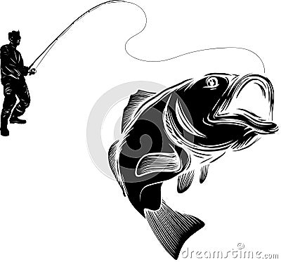 vector illustratio of silhouette Fisherman catching fish Vector Illustration