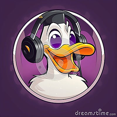 llustration of a cartoon duck with headphone logo Stock Photo