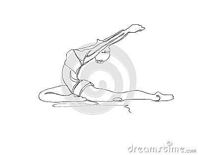 Llustration. Continuous line ink drawing. Sport woman engaged in yoga on white background. Stock Photo
