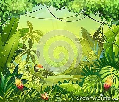 Llustration with flowers and jungle toucan Vector Illustration