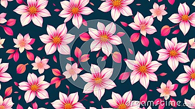 llustration seamless pattern floral, blossom white flowers wallpaper Stock Photo
