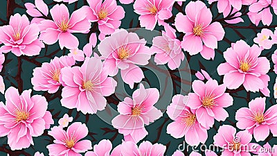 llustration seamless pattern floral, pink sakura flowers wallpaper. Stock Photo