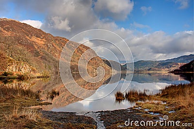 Llyn Dinas reflections Stock Photo