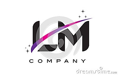 LM L M Black Letter Logo Design with Purple Magenta Swoosh Vector Illustration