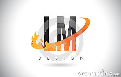 LM L M Letter Logo with Fire Flames Design and Orange Swoosh. Vector Illustration