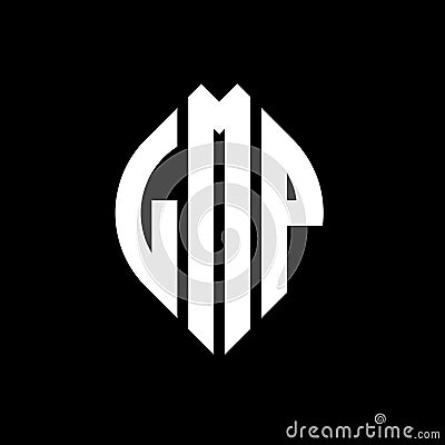LMP circle letter logo design with circle and ellipse shape. LMP ellipse letters with typographic style. The three initials form a Vector Illustration