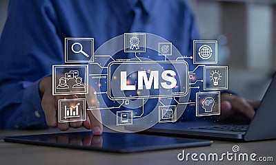 LMS - Learning Management System for lesson and online education, course, application, study, e learning, knowledge everywhere and Stock Photo