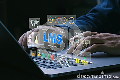 LMS - Learning Management System.Teacher using laptop for online lesson and online education, course, application, study, e Stock Photo