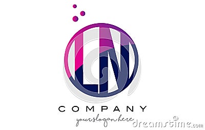 LN L N Circle Letter Logo Design with Purple Dots Bubbles Vector Illustration