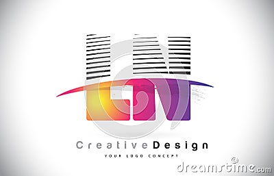 LN L N Letter Logo Design With Creative Lines and Swosh in Purple Brush Color. Vector Illustration