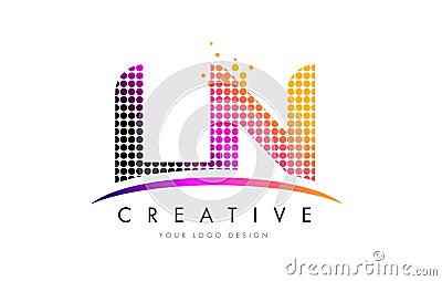 LN L N Letter Logo Design with Magenta Dots and Swoosh Vector Illustration
