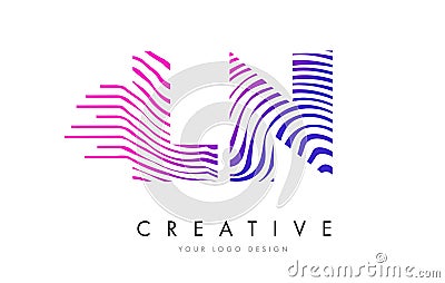 LN L N Zebra Lines Letter Logo Design with Magenta Colors Vector Illustration