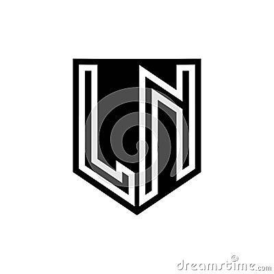 LN Logo monogram shield geometric white line inside black shield color design Vector Illustration