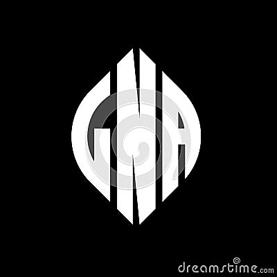 LNA circle letter logo design with circle and ellipse shape. LNA ellipse letters with typographic style. The three initials form a Vector Illustration