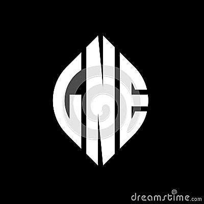 LNE circle letter logo design with circle and ellipse shape. LNE ellipse letters with typographic style. The three initials form a Vector Illustration