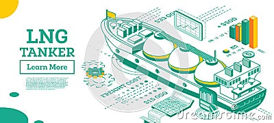 LNG Tanker. Isometric Gas Tanker. Commercial Water Transport Stock Photo