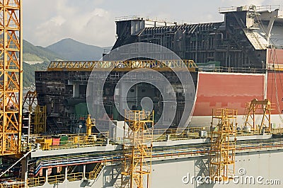 LNG tanker in shipyard Stock Photo