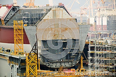 LNG tanker in shipyard Stock Photo