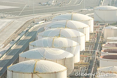 LNG tanks in Barcelona industrial port Editorial Stock Photo