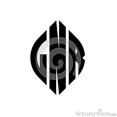 LNR circle letter logo design with circle and ellipse shape. LNR ellipse letters with typographic style. The three initials form a Vector Illustration