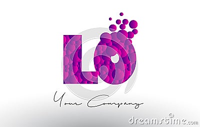 LO L O Dots Letter Logo with Purple Bubbles Texture. Vector Illustration