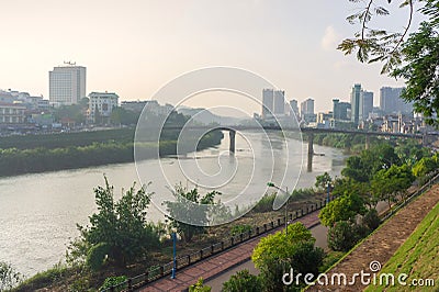 Loa Chai city view. beautiful panorama of the river and bridge. Editorial Stock Photo