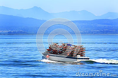 Loaded Crabbing Boat Stock Photo