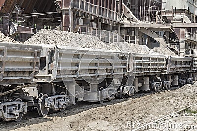 Loaded railway wagons, Ukraine Stock Photo