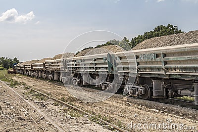 Loaded railway wagons, Ukraine Stock Photo