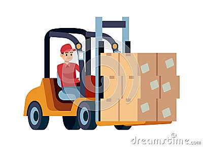 Loader with boxes. Worker carrying box or container, deliveries design for logistic transportation vector concept Vector Illustration