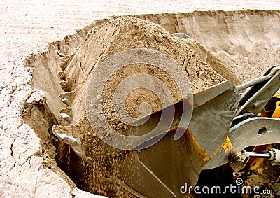 Loader bucket. Loading sand mining operations Stock Photo
