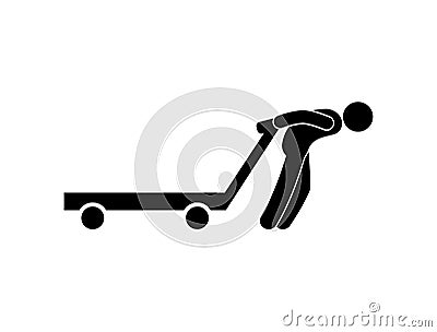 Loader icon with a cart, isolated pictogram man pulls an empty cart Vector Illustration