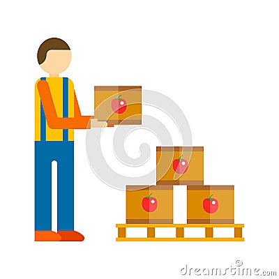 Loader man with boxes vector illustration. Vector Illustration