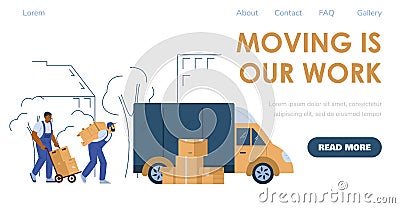 Loaders or porters services for moving and relocation, flat vector illustration. Vector Illustration