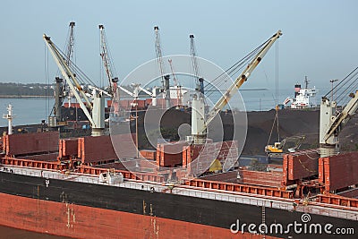 Loading activities on cargo ships Stock Photo