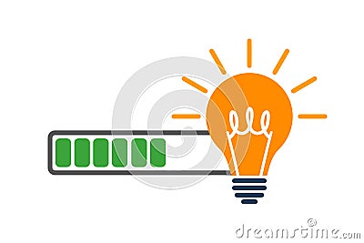 Loading bar almost complete with idea being processed on a light bulb icon - vector Vector Illustration