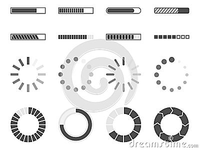 Loading bar icons, load progress indicator Vector Illustration