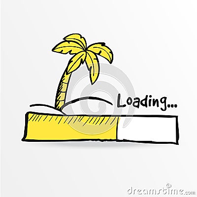 Loading bar. Palm on the tropical island, . Vector Illustration