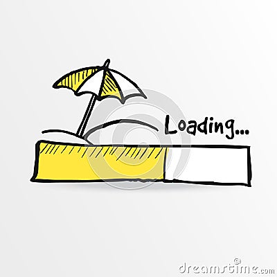 Loading bar with parasol on the beach, summer holiday concept, Cartoon Illustration