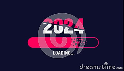 2024 loading bar Progress digital technology red background. happy new year 2024 loading bar. Vector Illustration