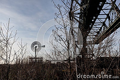 Loading bridge wind mill factory Landschaftspark, Duisburg, Germany Stock Photo