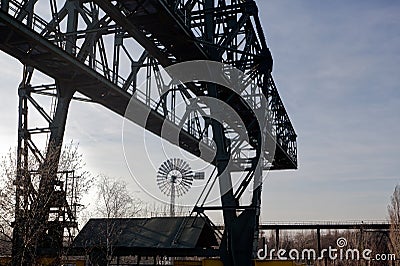 Loading bridge wind mill factory Landschaftspark, Duisburg, Germany Stock Photo