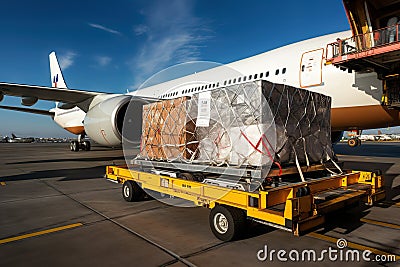 Loading Cargo Plane with Precision and Expertise for Swift Deliveries. created with Generative AI Stock Photo
