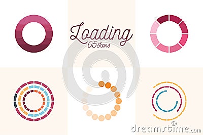 5 loading circles flat style icon set vector design Vector Illustration