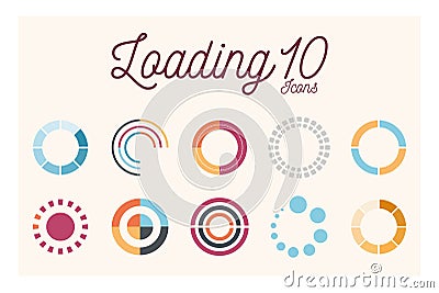 10 loading circles flat style icon set vector design Vector Illustration