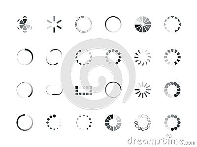 Loading circles. User interface design objects buffering process upload percent elements progress bar vector web Vector Illustration