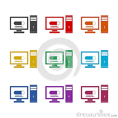 Loading computer update color icon set isolated on white background Vector Illustration